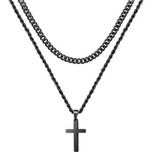 Black Men's Cross Necklaces Stainless Steel Cross Pendant Necklace